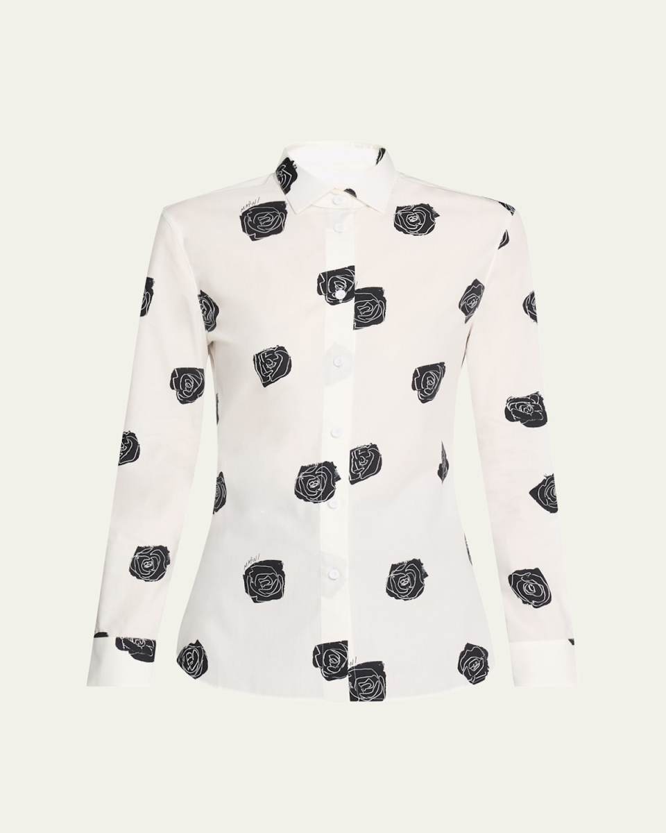 Small Rose Print Soft Popeline Classic Shirt